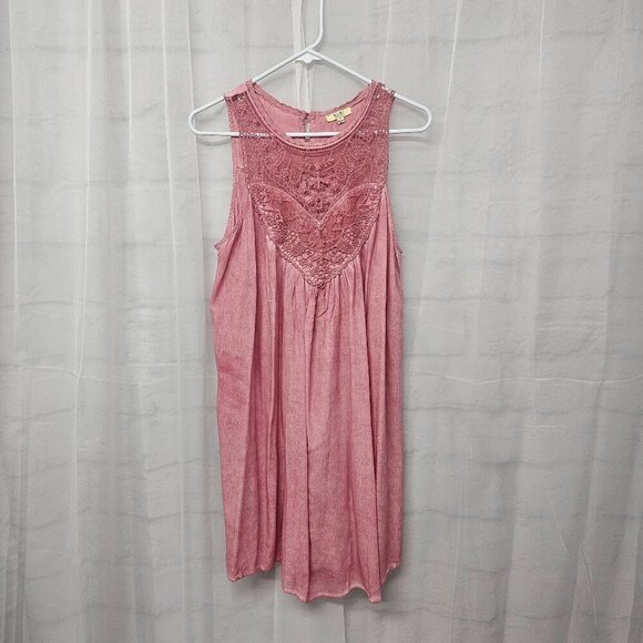 Kori America Pink Sleeveless Lace Mini Dress Boho Coquette S - Picture 8 of 11